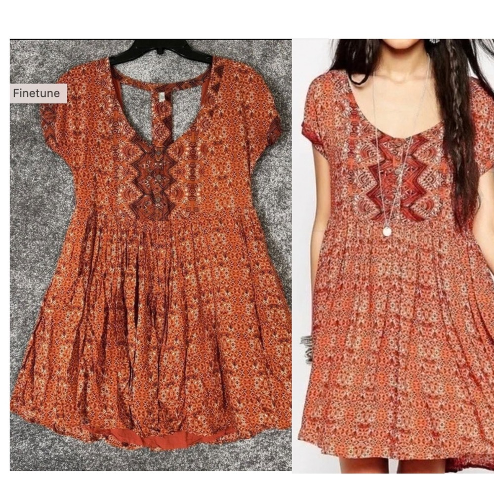 Free People Sundown Babydoll Dress Womens Small T-Back Southwestern Boho Aztec